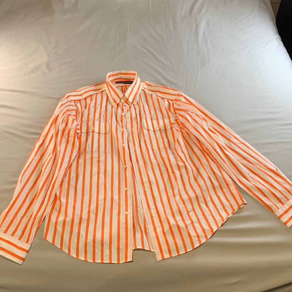 Polo Shirt - Large - Orange Pinstripes